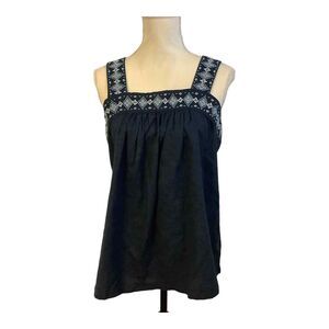 Bob Timberlake Embroidered Navy Sleeveless Top Medium EUC‎